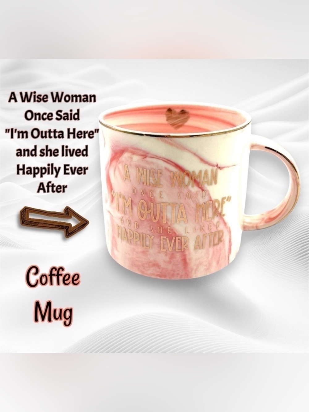 Henderson Pink White Swirled with Gold Accent I'm Outta Here Coffee Mug